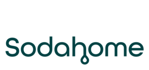 Sodahome Logo in dunkelgrüner Schrift, ergänzt durch einen Wassertropfen unter dem Buchstaben "h".