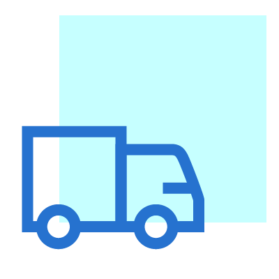 Versand TROCKENEIS24 LKW-Icon auf einem hellblauen Quadrat