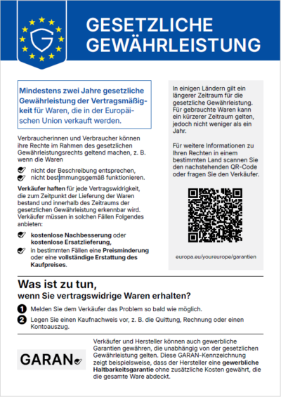 EU-Infoblatt zur gesetzlichen Gewährleistung für Verbraucher